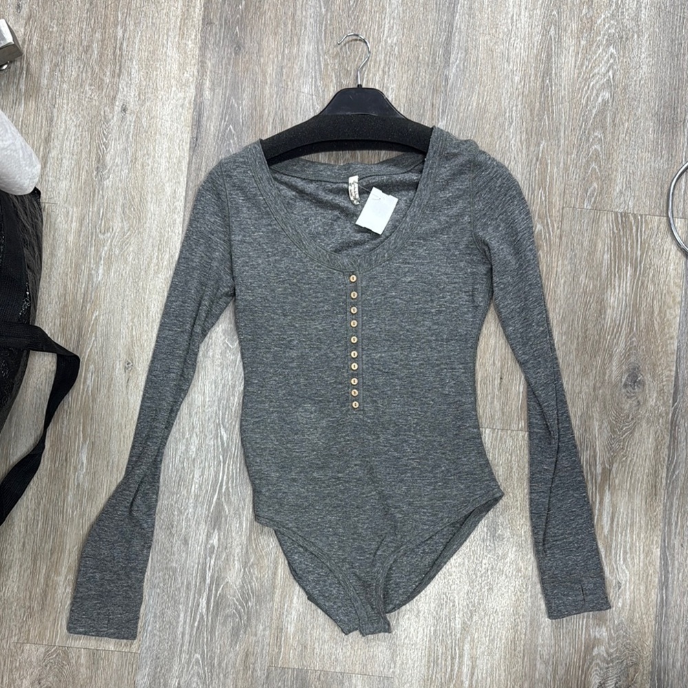 FP Gray Fitted V-Neck Bodysuit